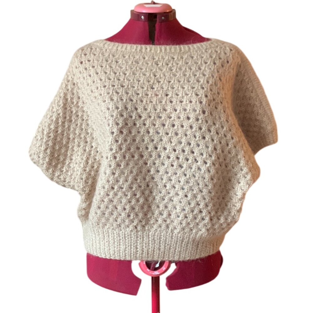 VINTAGE - Dolman sleeves knitted wool top sweater  - Light pink - large
